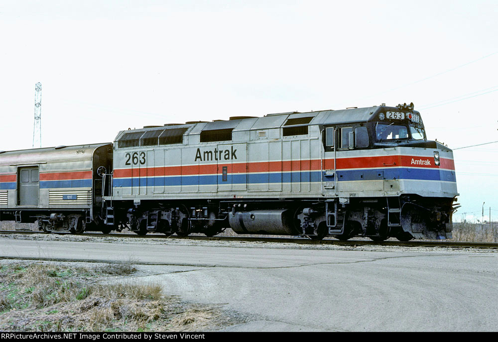 Amtrak #263 leads the National Limited east on ex PRR track.